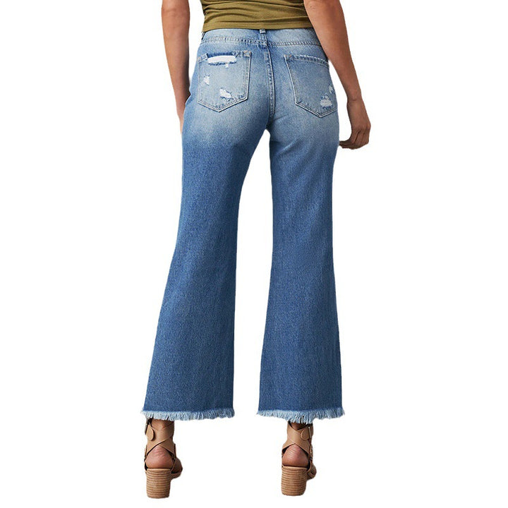 Dame High-Waist Jeans i Used-Look med frynser og revnedetaljer Stilla