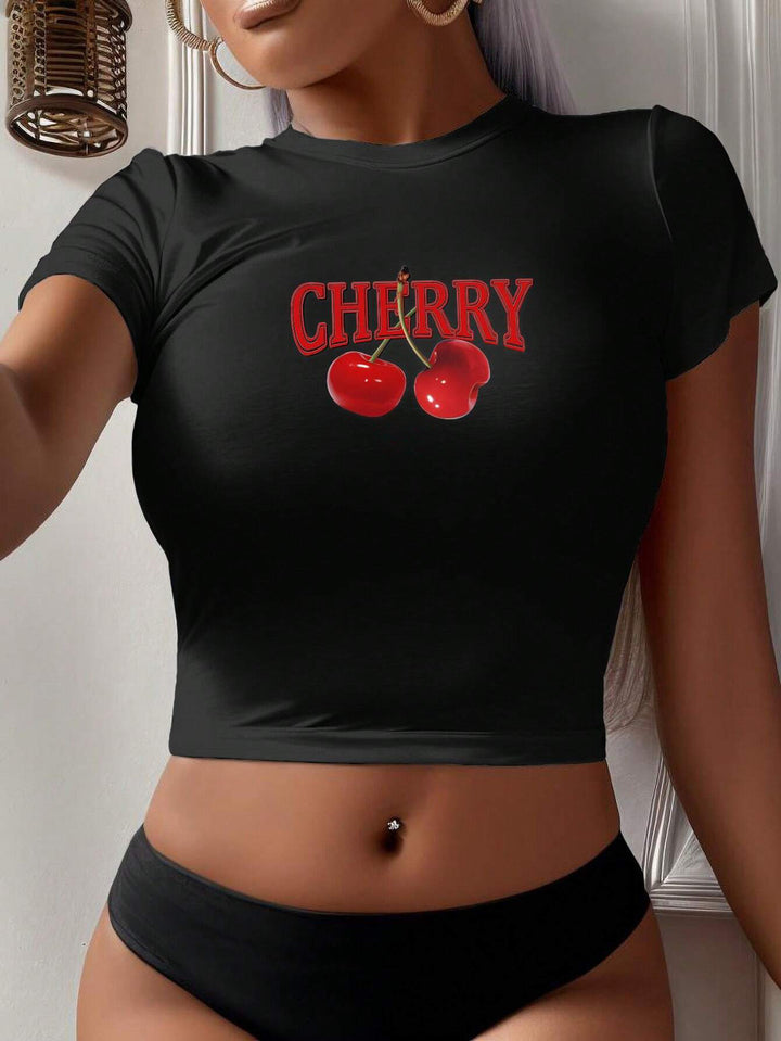 Dame Crop-T-Shirt med kreativ cocktail-design Skovae