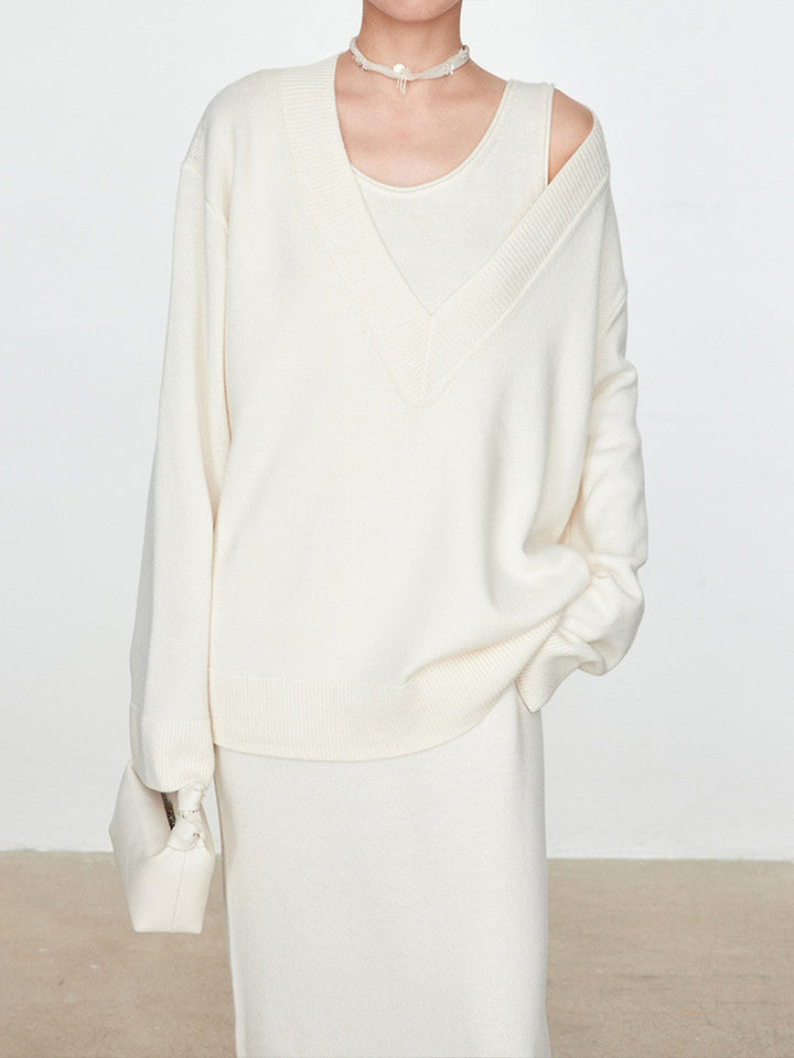 Dametøj chunky strikket sweater med V-hals og oversized fit Stilla