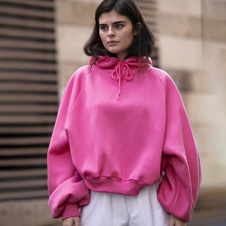 Dame Oversized Hoodie med høj krave og forbindelsessnøring Stilla