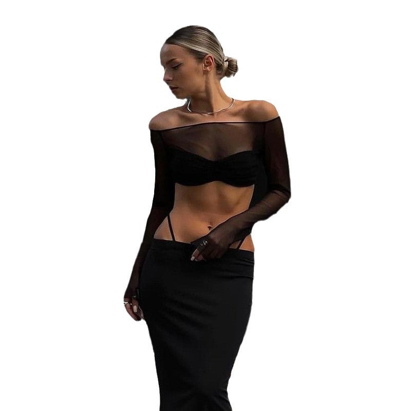 Dame gennemsigtig Off-Shoulder Cropped-Top Stilla