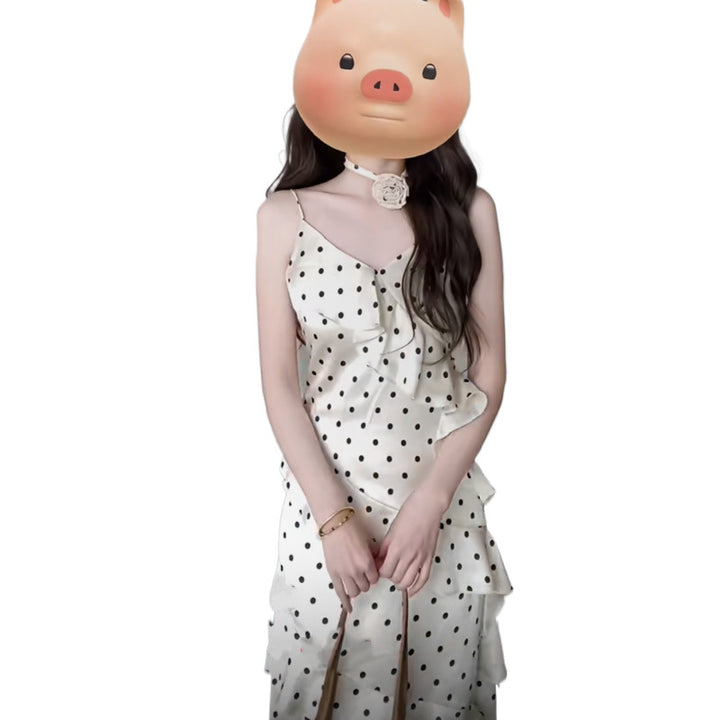 Femme Rüsch Polka Dot Spaghetti-strop Maxi-kjole Stilla