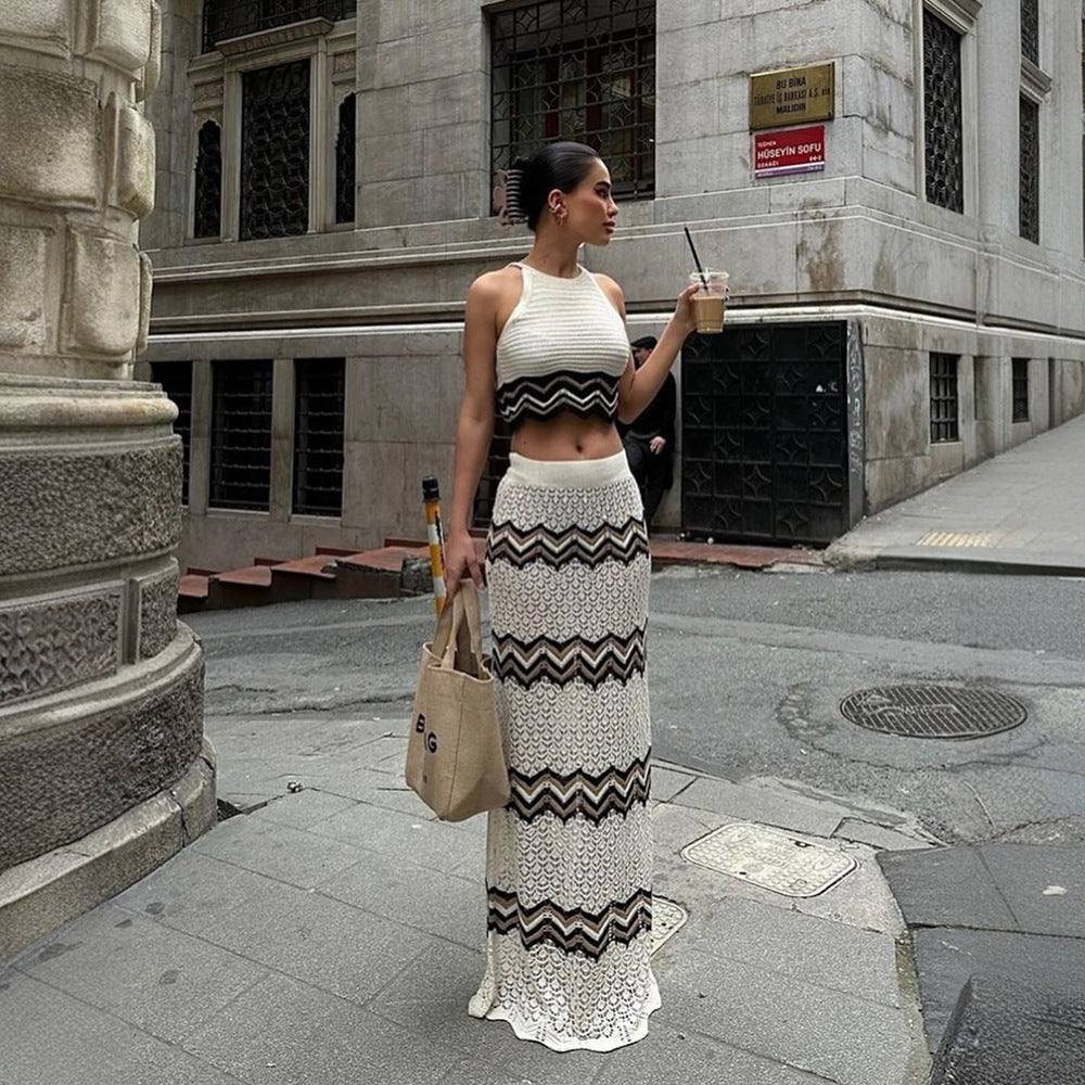Dame elegant Cropped Top og Maxi-Nederdel Sæt Skovae