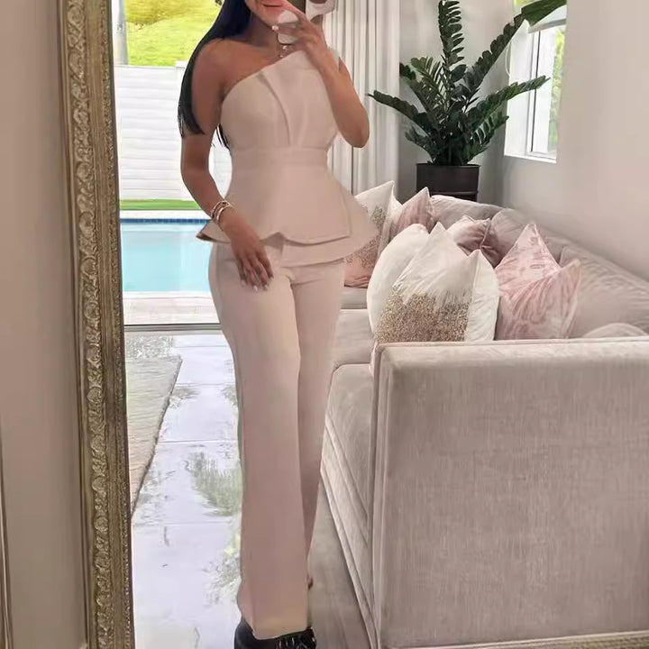 Dame Mode Jumpsuit med flot taljeeffekt og rynket overdel Skovae