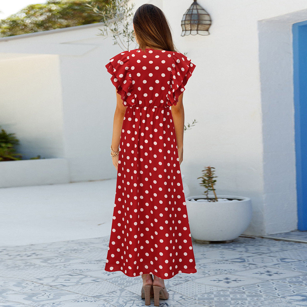 Stilla | Polka Dot V-hals Kappe Ærme Maxi Kjole