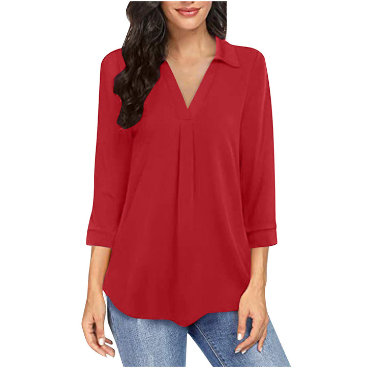 Dame Blusenshirt med V-hals og elegant plissee Stilla