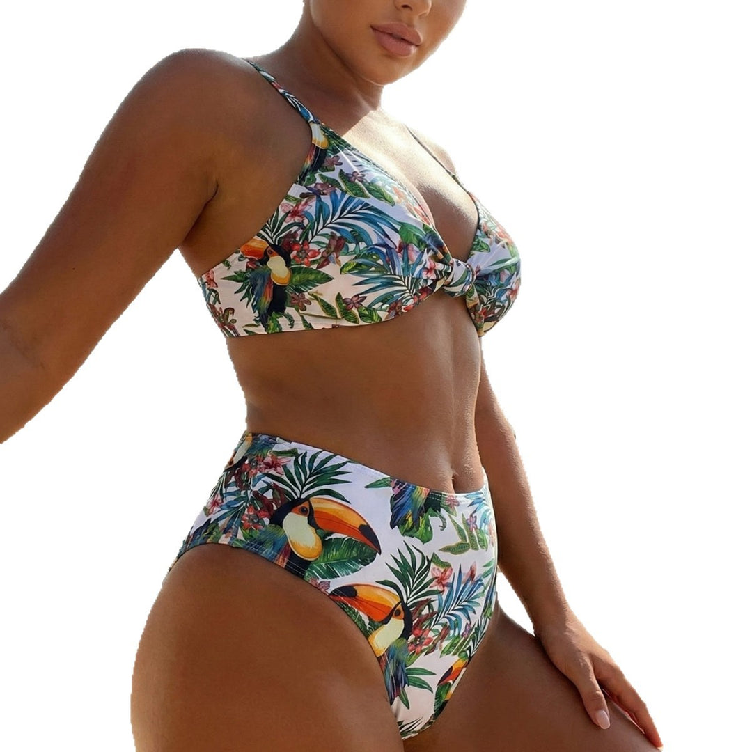 Dame Højskåret Bikini med tropisk Print Skovae