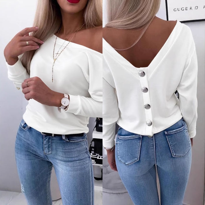 Dame Off-Shoulder Bluse med elegante knapdetaljer Stilla