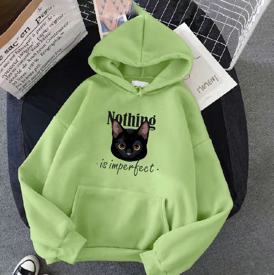 Women's Cozy Hoodie with Artistic Cat Design Skovae