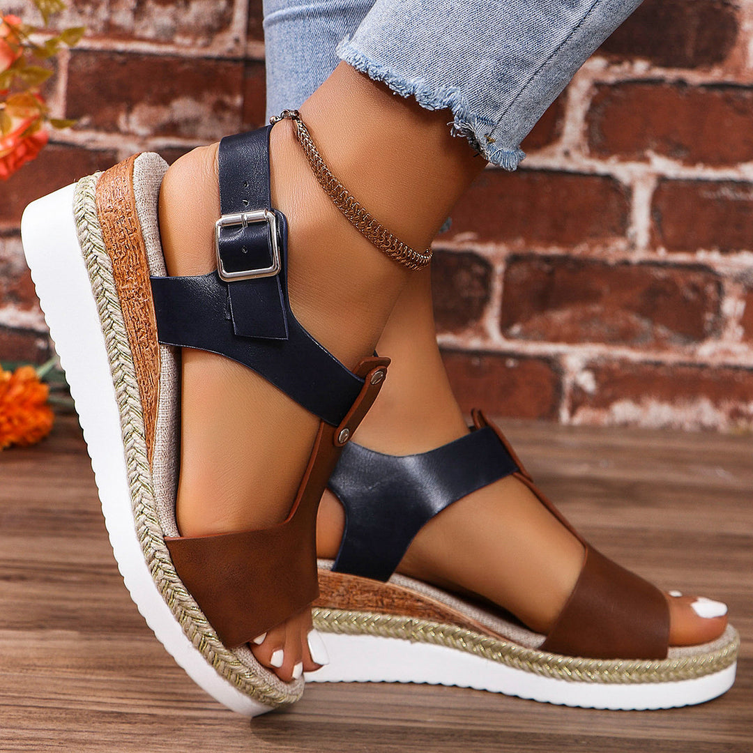 Dame Wedge-sandaler med justerbar rem og jute-optisk sål Stilla