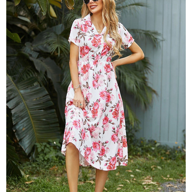 Dame Blomster Knapliste Midi Kjole Stilla
