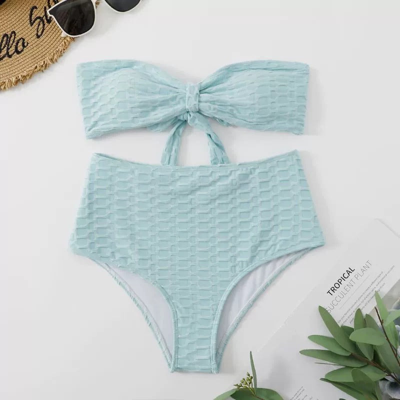 Dame Strapless Høj Taljeret Textureret Bikini Sæt Stilla