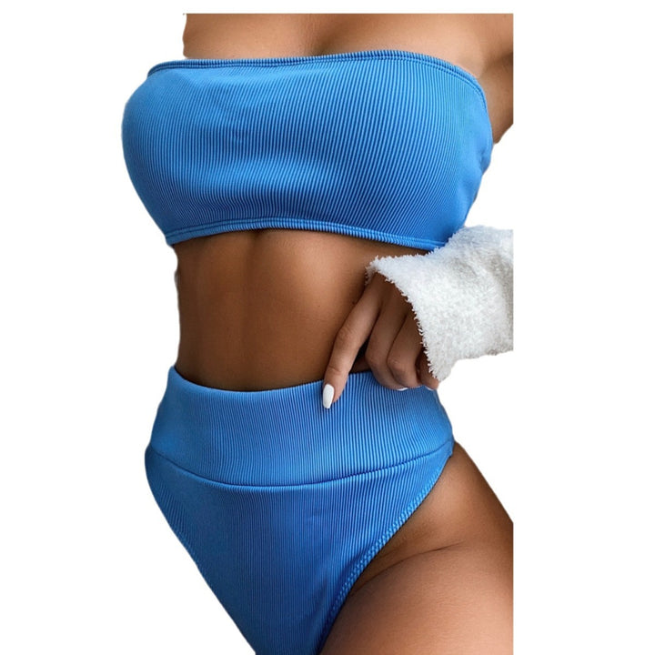 Dame Bandeau-bikini med høj talje og ribstruktur Stilla