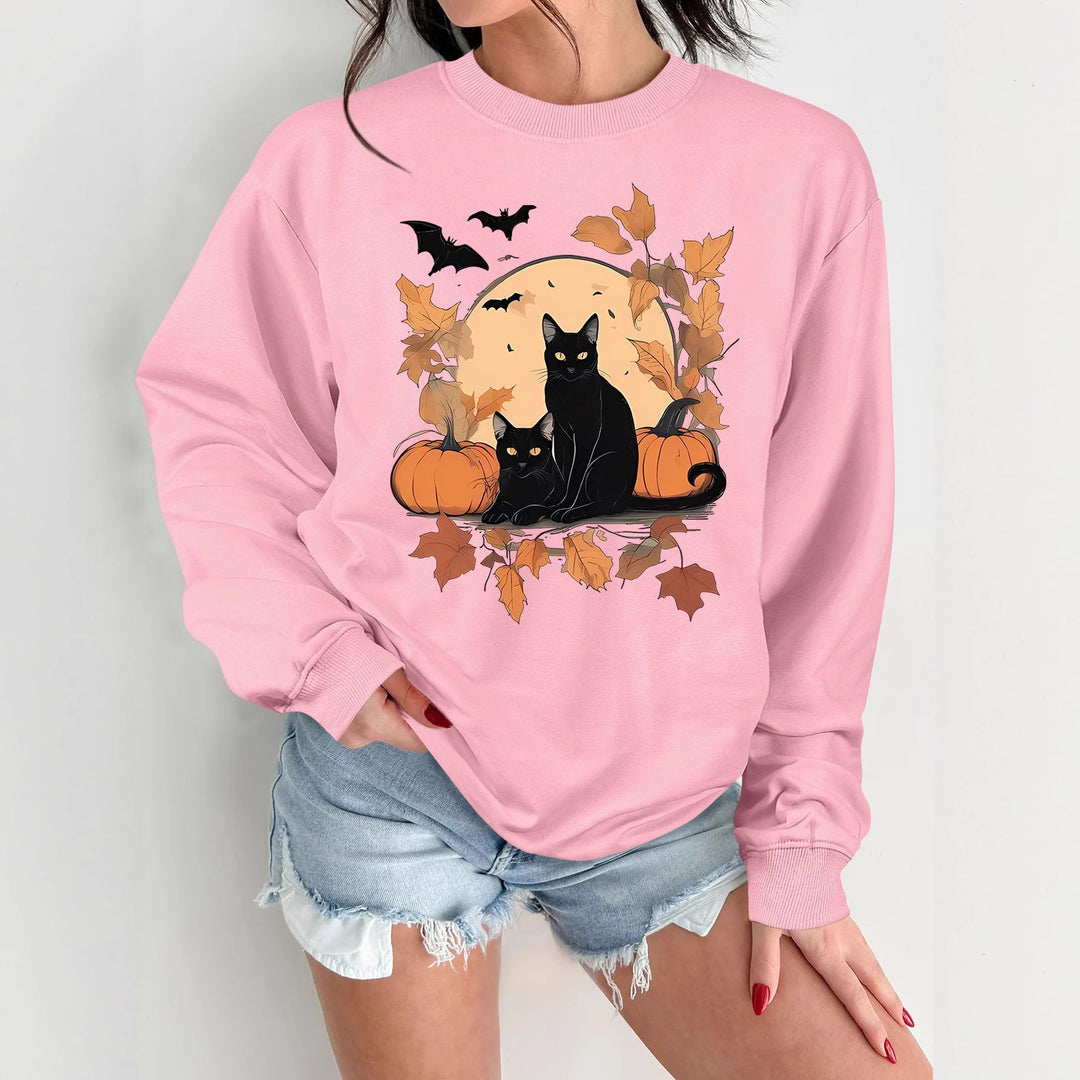 Dame sweatshirt med efterårs kat og græskar design Stilla