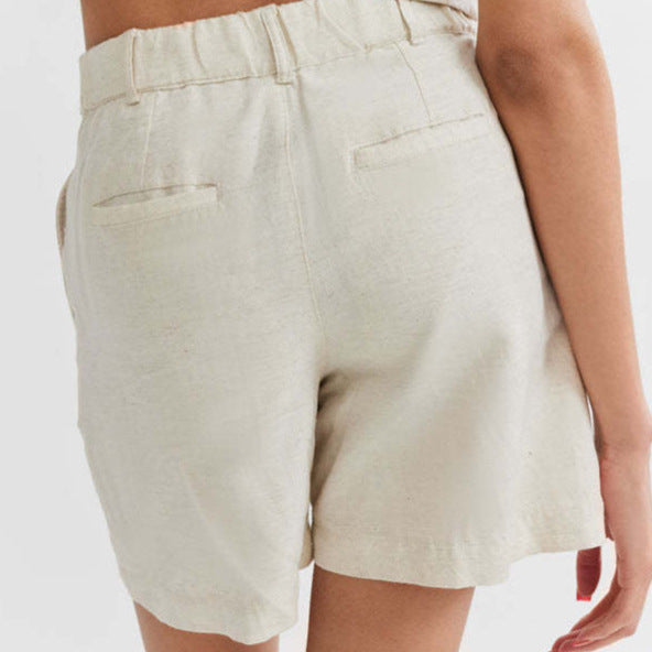 Dame Lettere Linned-Shorts med elastisk bælt samt praktiske lommer Stilla