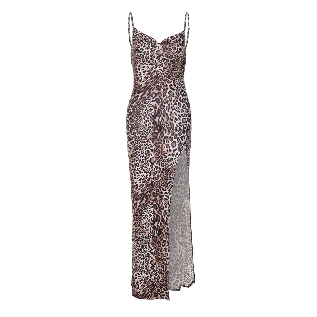 Dame Elegant Maxikjole med Leo-print og Spaghetti-stropper Stilla