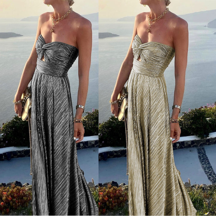 Dame Elegant Maxikjole med knudeformet overdel og slidsdesign Stiila