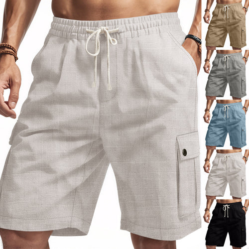 Herrer nan utilitariske cargo-shorts med elastisk talje, snoretræk og påsyede klaplommer Skovae