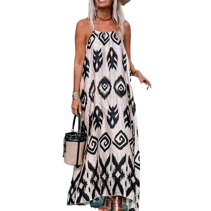 Femme Bohemian Maxi Kjole med justerbare spaghetti stropper Stilla