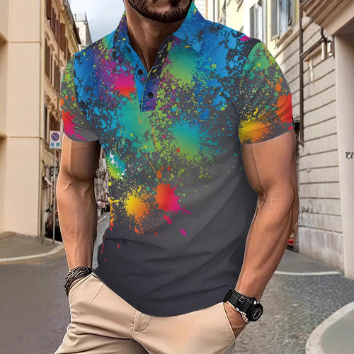 Herren Poloshirt med farverigt sprøjtedesign Stilla
