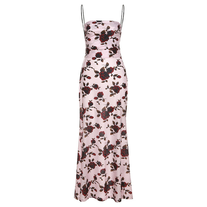 Dame Elegant Maxikjole med blomsterprint og spaghettistropper Skovae