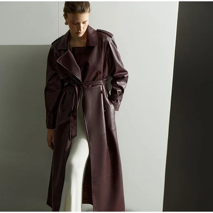 Kvinders moderigtige faux læder trench coat med bælte Stilla