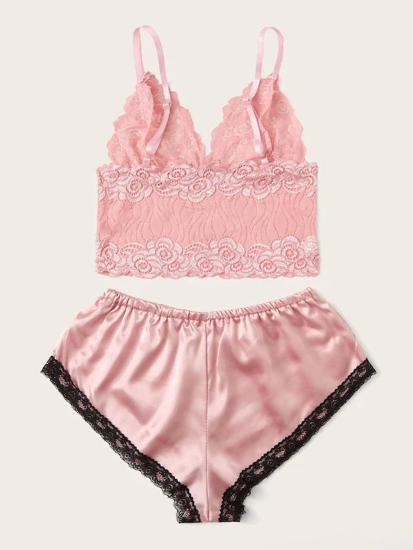 Dame blonde-Bralette og satin-shorts-sæt Stilla