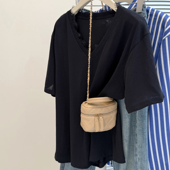 Femme Relaxed V-Udskæring Slub Tee Stilla