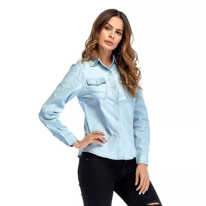 Dame Classic Denim Knap-til-Shirt Stilla
