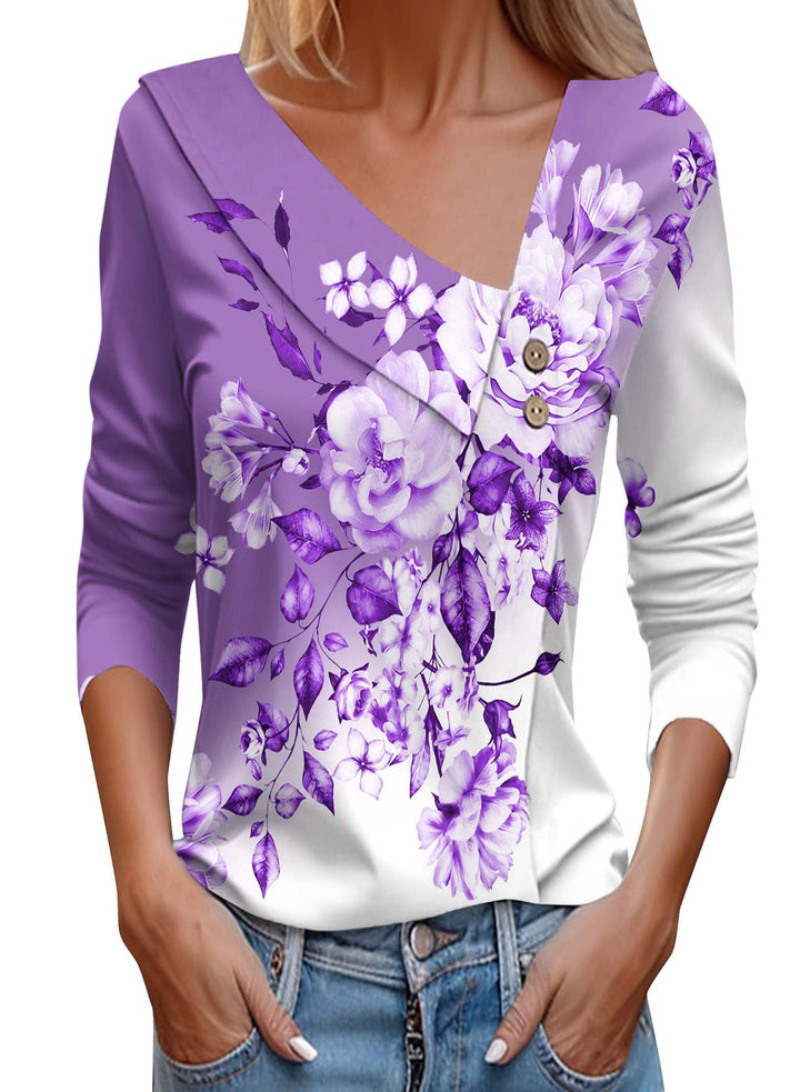 Dame Bluse skjorte med floral applikation og moderne knapdetaljer Stilla