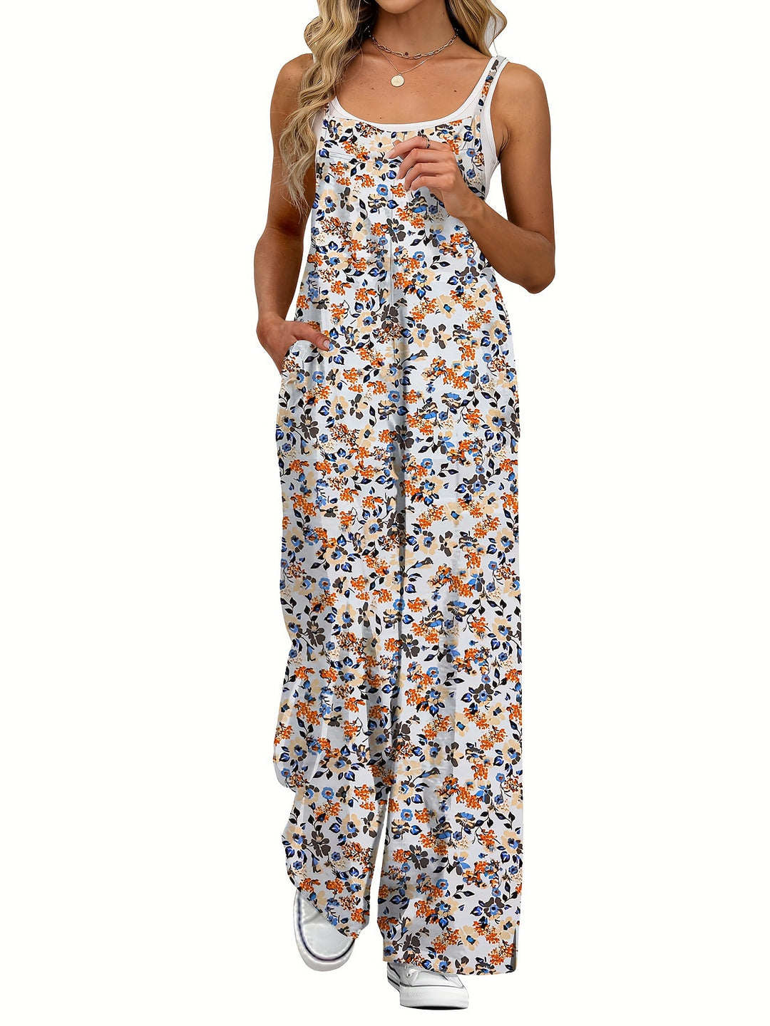 Dame Casual Jumpsuit med blomstrede mønstre og praktiske lommer Skovae
