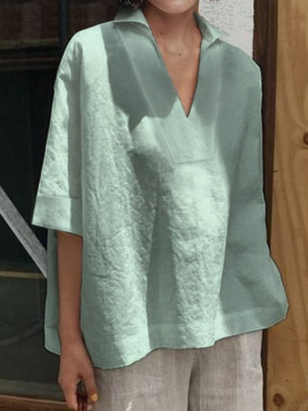 Dame Oversized Bluse med moderne V-udskæring og afslappet snit Stilla