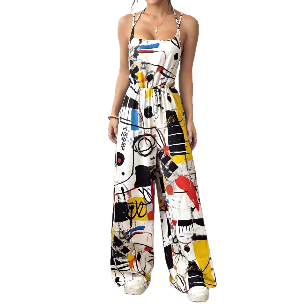 Dame Elegant Jumpsuit med brede ben og spaghetti-stropper Skovae