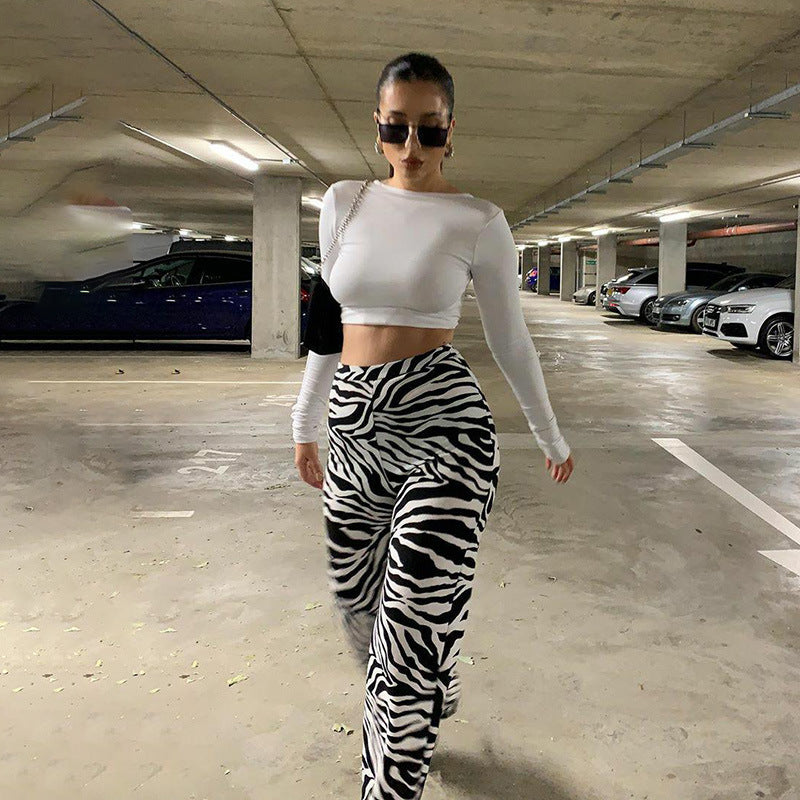 Damer Elegant Zebra-Print Højtaljede Bukser Skovae