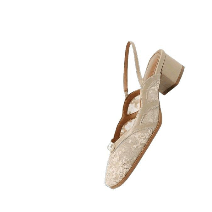 Dame Slingback Pumps med fint broderet overdel og elegant hæl Stilla