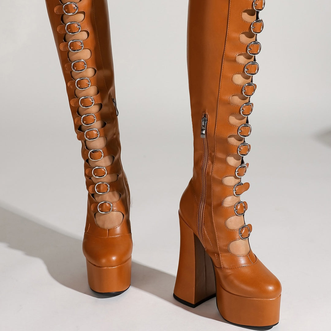 Dame Over-the-Knee Platform Støvler med dekorativt Grommet-design Stilla