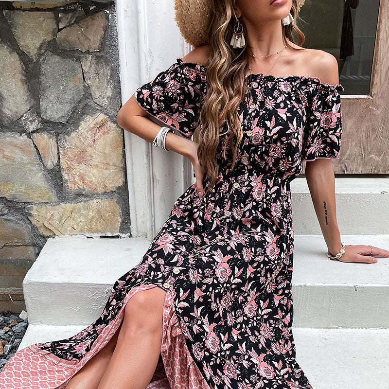 Dame Off-Shoulder Floral Wickel-Maxikjole Stilla