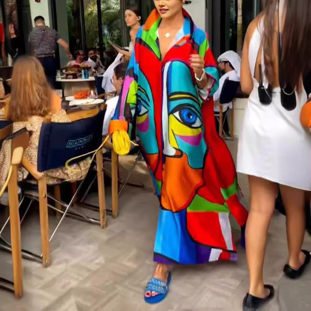Dame Oversized Kaftan med kunstnerisk design Stilla