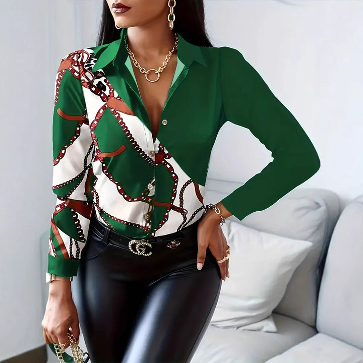 Dame elegant bluse med mode leopardmønster og smart knapdetalje Stilla