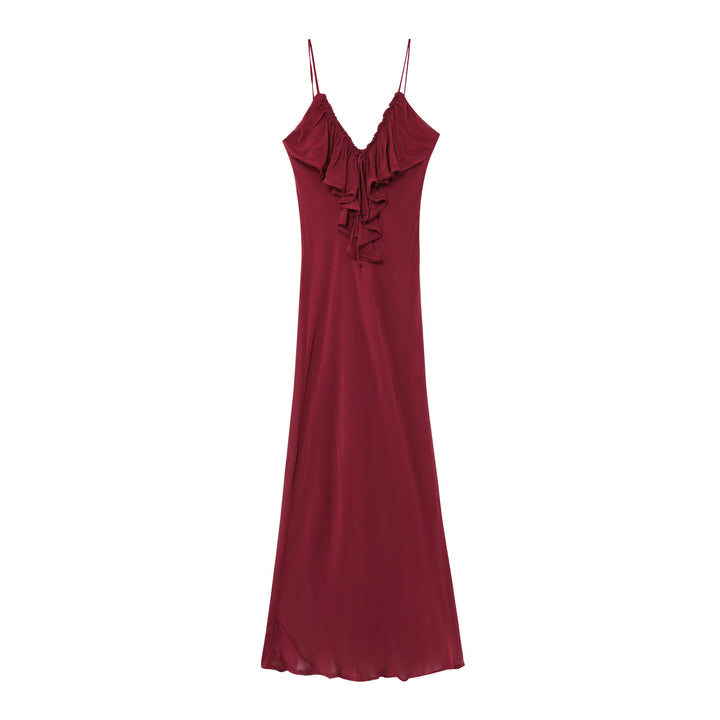 Femme Rynk Chiffon Maxi Kjole med justerbare stropper Stilla
