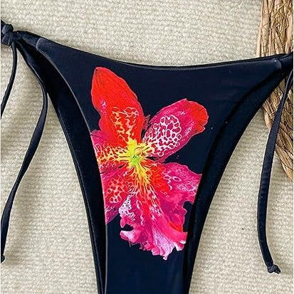 Dame Triangel-bikini med legende blomster mønster og justerbare bindebånd Stilla