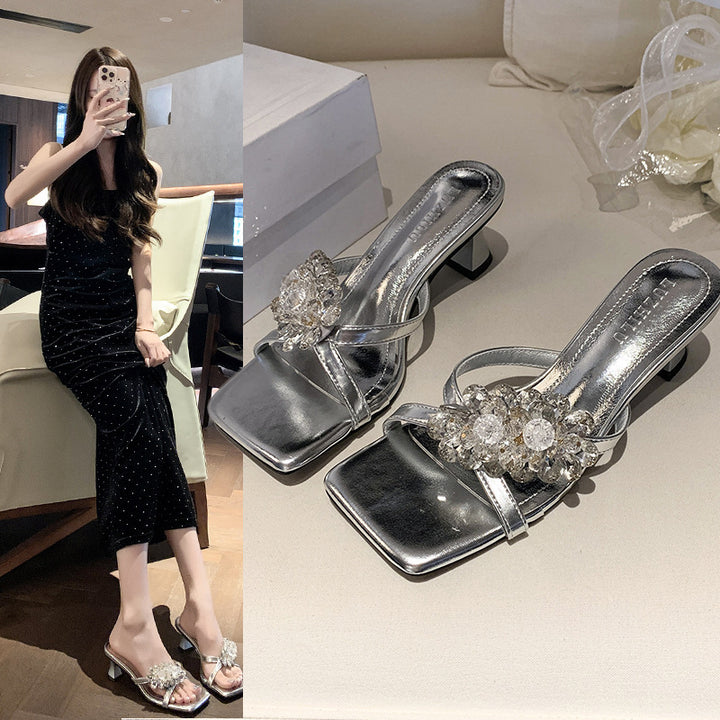 Dame elegante med rhinsten dekoreret Slide-sandaler Stilla