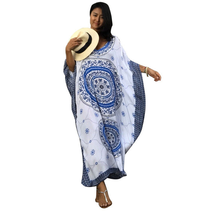 Dame Maxi-Kaftan med kunstnerisk mandala mønster og elegante accenter Stilla