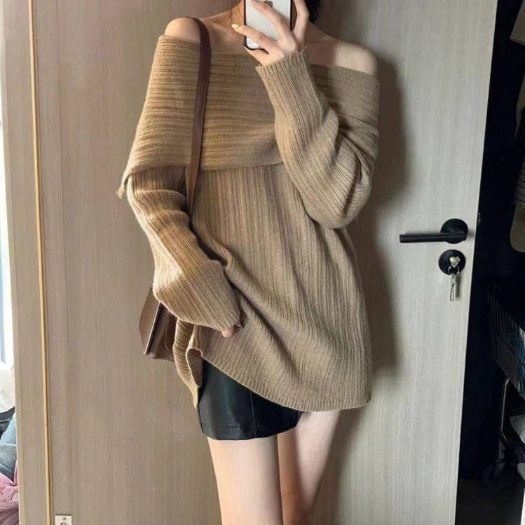 Femme Off-Shoulder Struktur Strikpullover Stilla