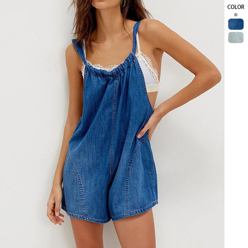 Dame denim overall med legende skæring og justerbare stropper