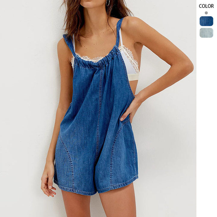 Dame denim overall med legende skæring og justerbare stropper