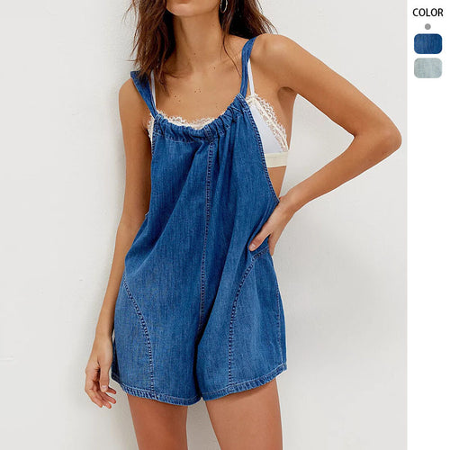Dame denim overall med legende skæring og justerbare stropper