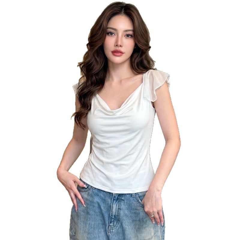 Dame Elegant Top med flydende chiffon-detalje Skovae