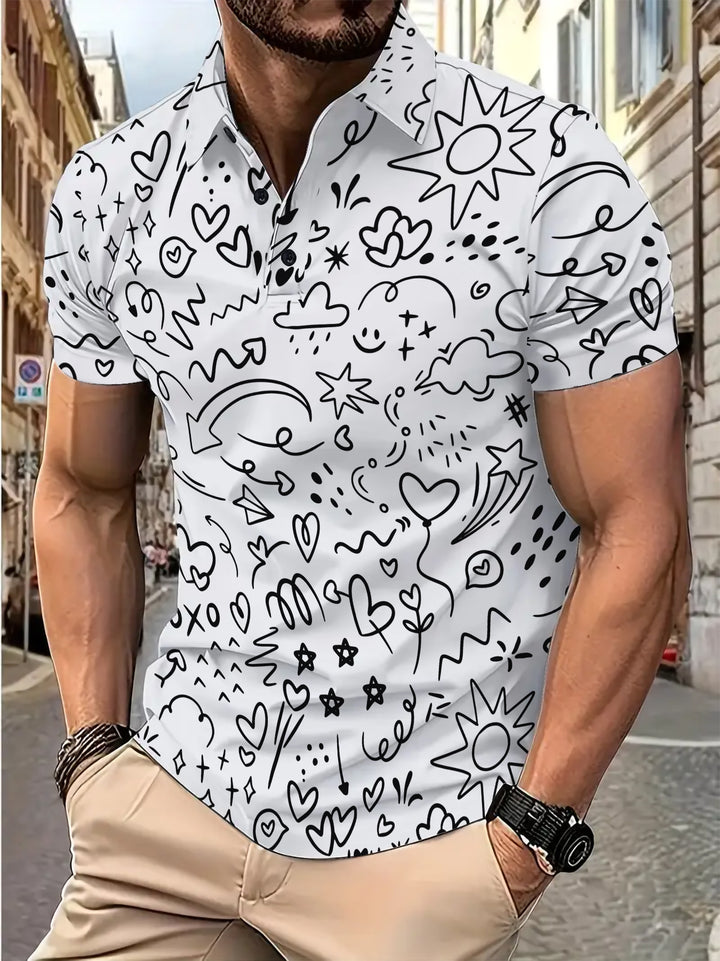 Herrer Kortærmet Poloshirt med kreativt, håndtegnet design Stilla