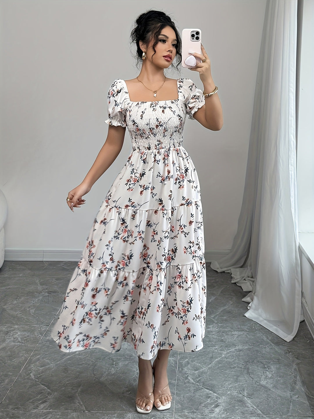 Dame Blomster Rynket Maxi Kjole Stilla